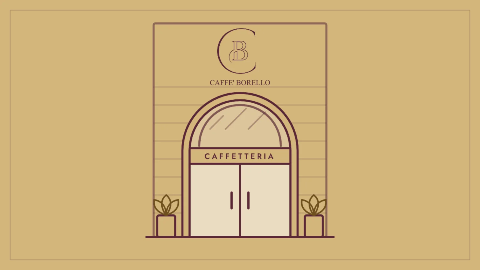 Ingresso di Caffè Borello: insegna, porta ad arco e fascia Caffetteria
